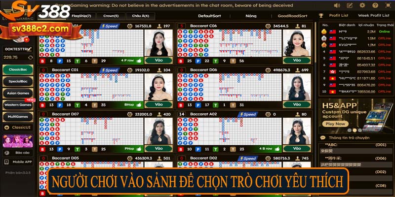 Người chơi vào sảnh để chọn trò chơi yêu thích